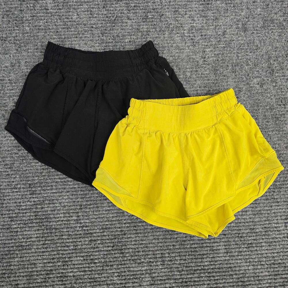 Lululemon Hotty Hot Shorts Womens 0 Bundle of 2 Black Yellow 2.5" Low Rise Lined